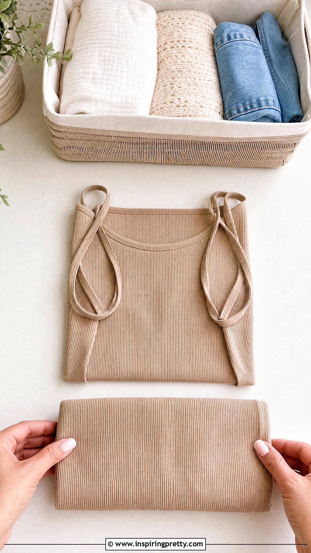 Straps Tucked Tank Top Fold - how to fold tank tops for storage (20 ways)
