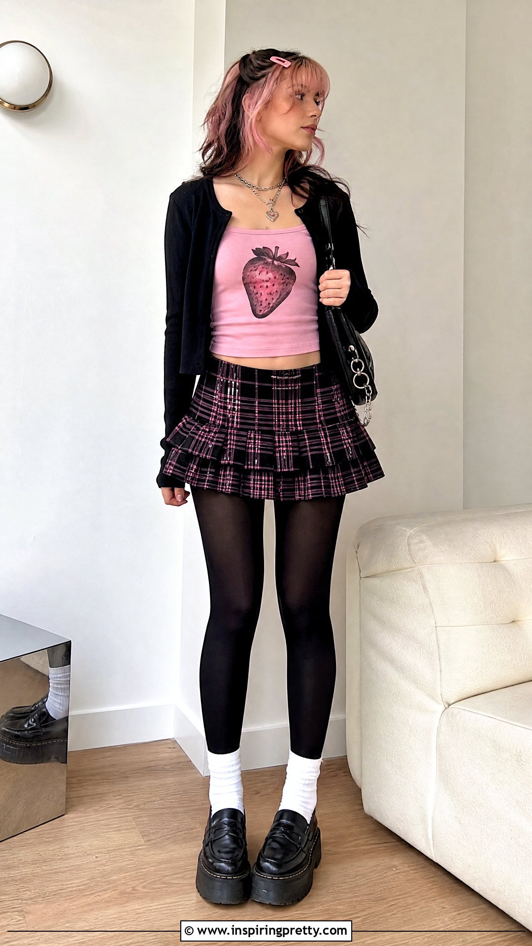Strawberry Rock Tank Top With Black Plaid Skirt - 25 Strawberry Rock Tank Top outfit ideas