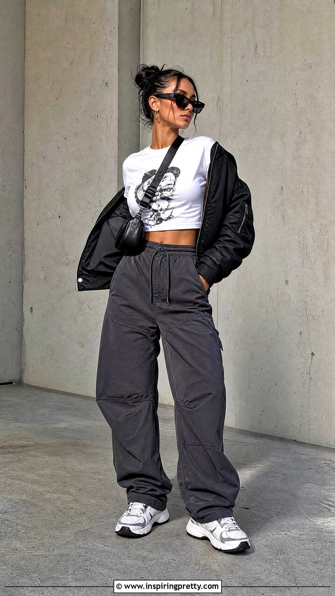 Streetwear Crop Top With Baggy Pants - 50 aesthetic crop top outfit ideas