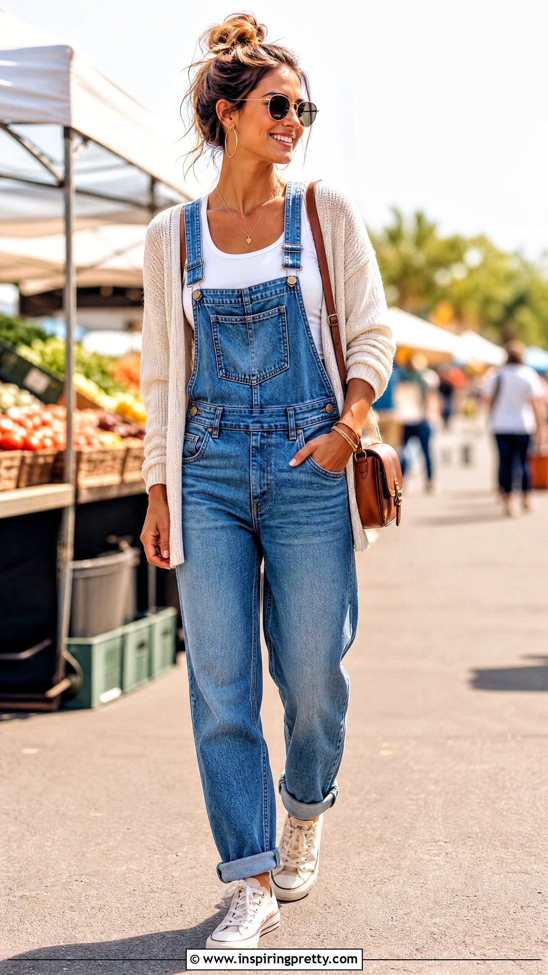 Stretch Tank Top With Denim Overalls - 25 stretch tank top outfit ideas