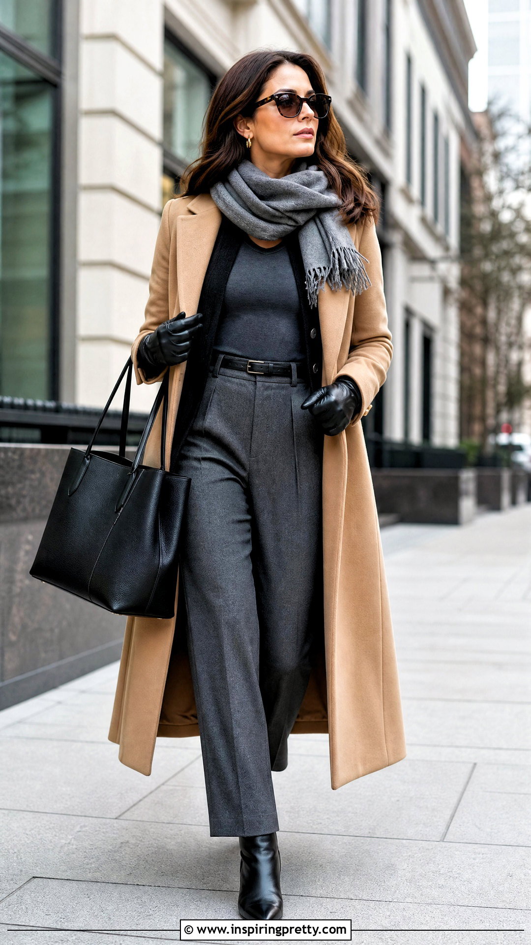 Stretch Tank Top With Wool Trousers And Long Coat - 25 stretch tank top outfit ideas