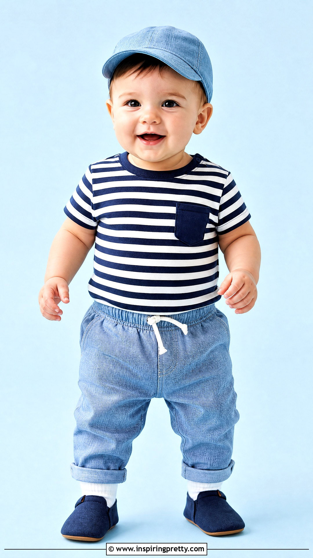 Striped Baby Top With Denim Pants - 50 baby tops designs