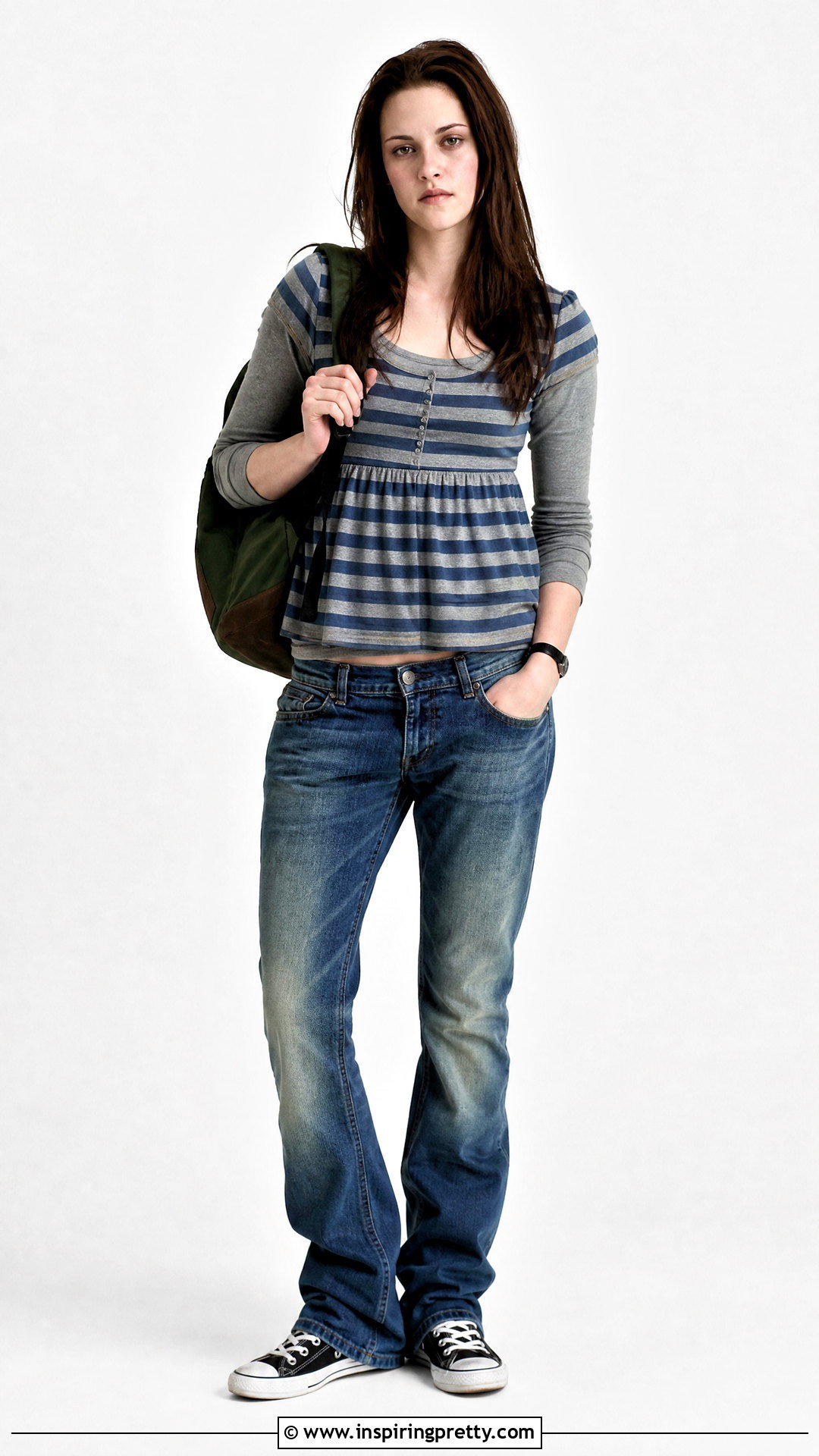 Striped Bella Swan Babydoll Top With Low Rise Jeans - 25 bella swan babydoll top outfit ideas