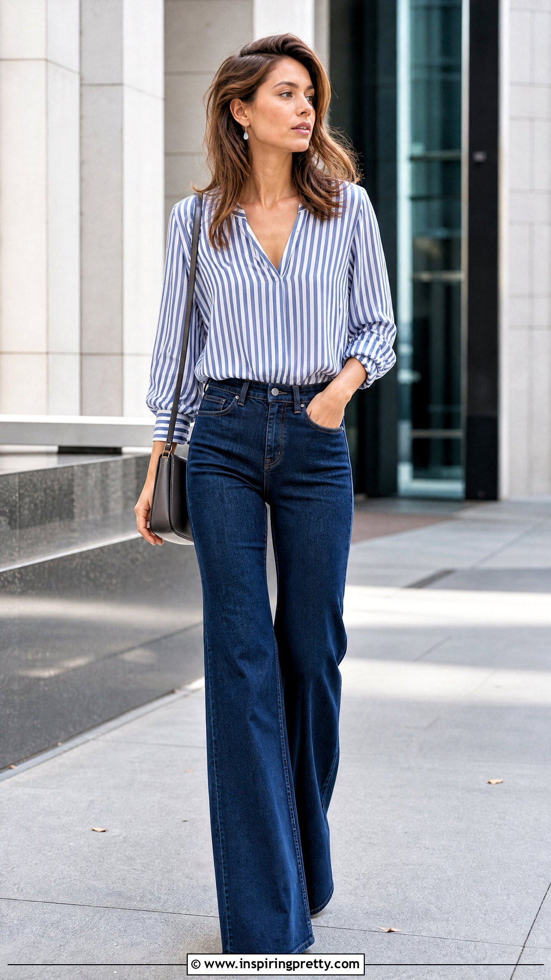 Striped Blouse And Flare Jeans - 20 Striped Top And Jeans Styles