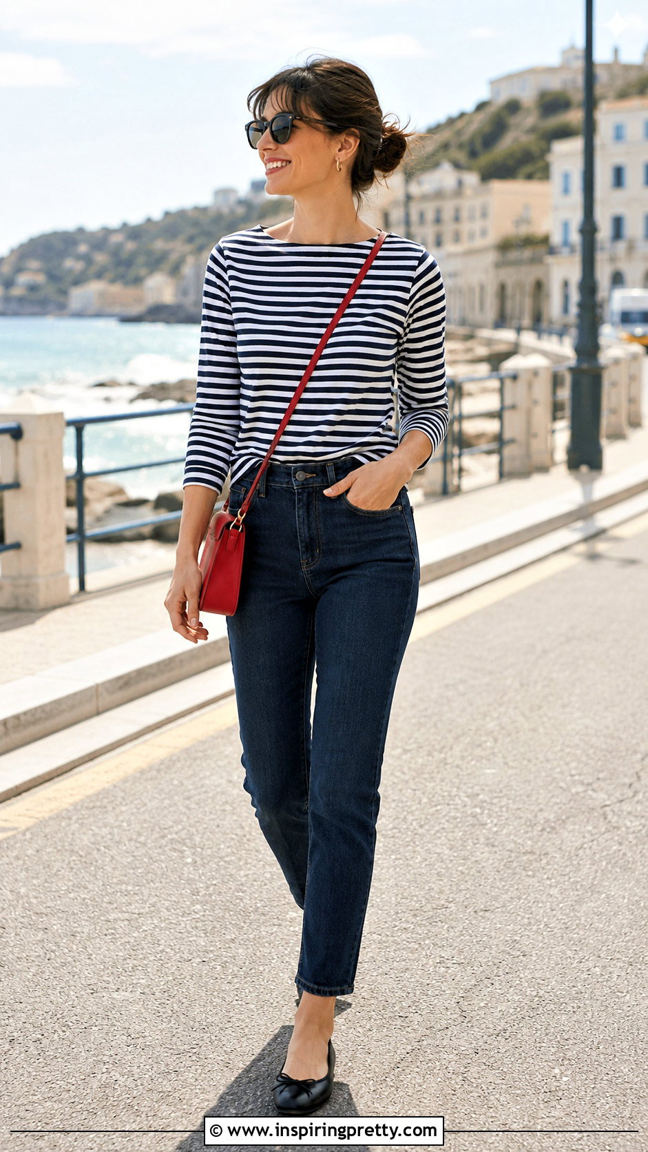 Striped Boat Neck Top With Ankle Jeans - 50 Simple Top Designs