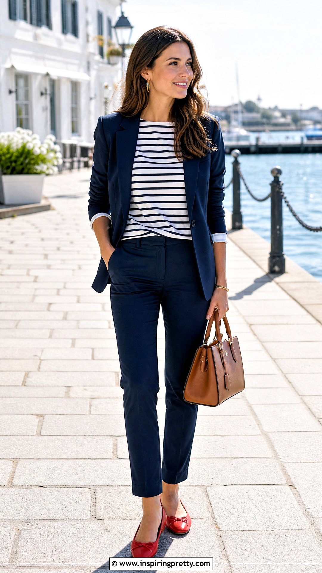 Striped Boat Neck Top With Navy Pants - 50 boat neck tops outfit ideas