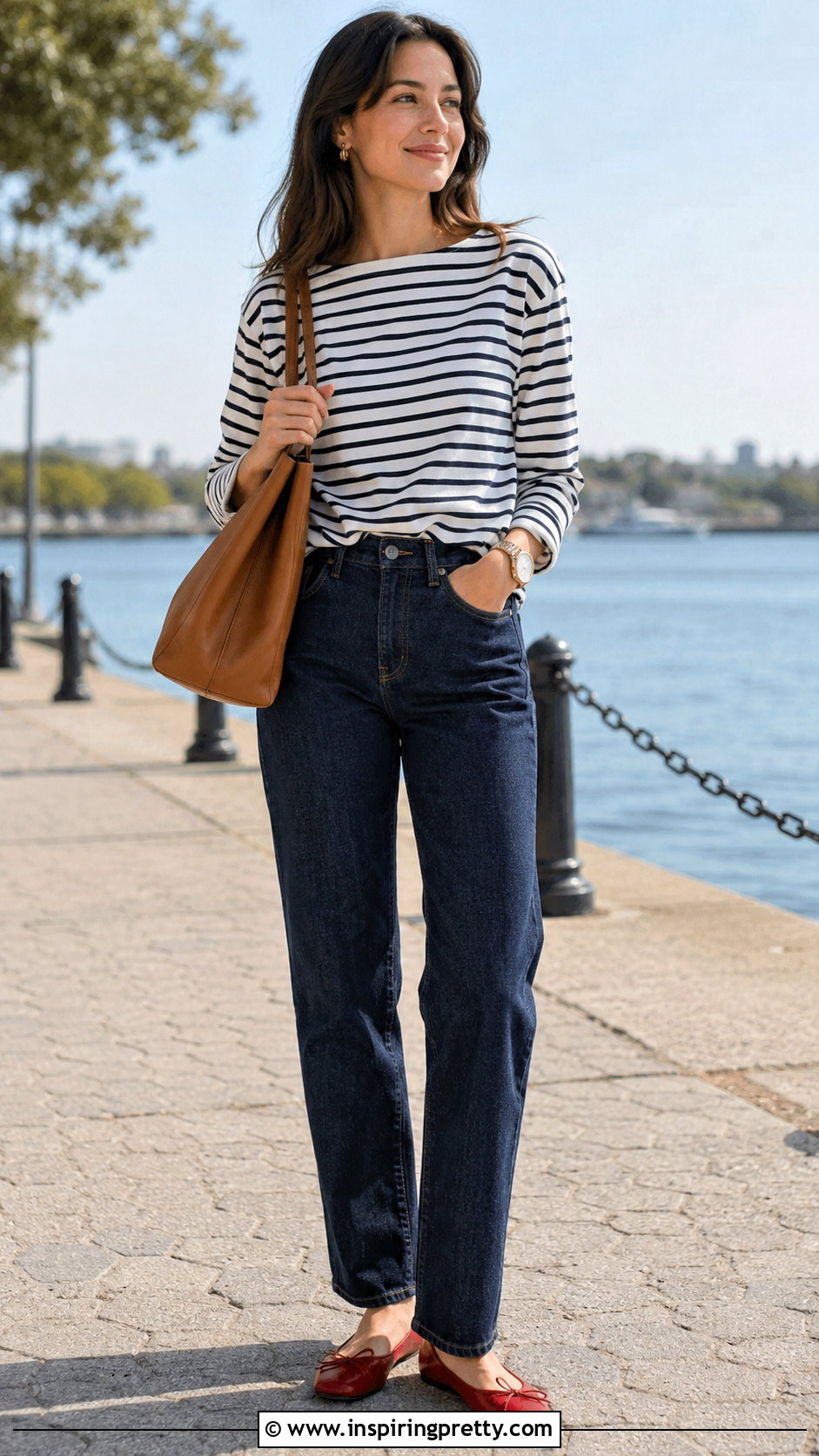 Striped Boatneck Top With Dark Jeans - 50 simple tops for women