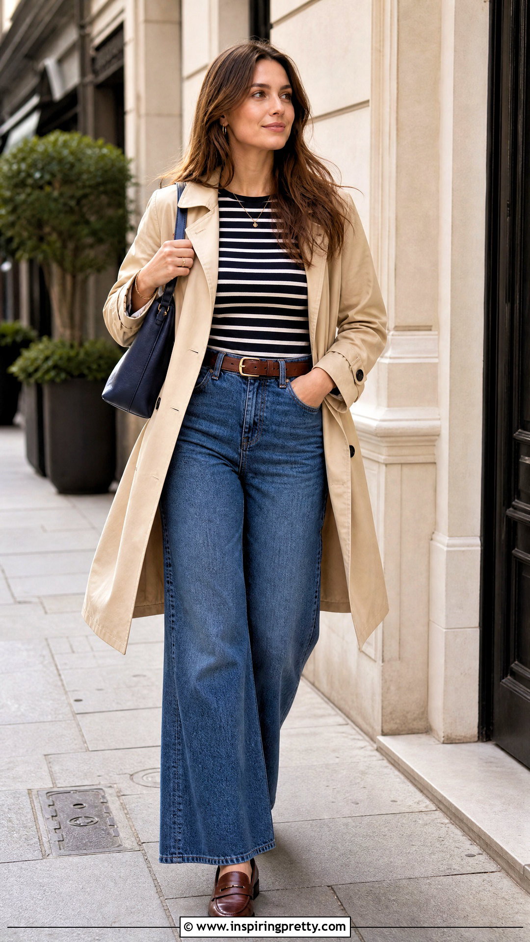 Striped Bodycon Top With Wide Leg Jeans - 50 bodycon tops outfit ideas