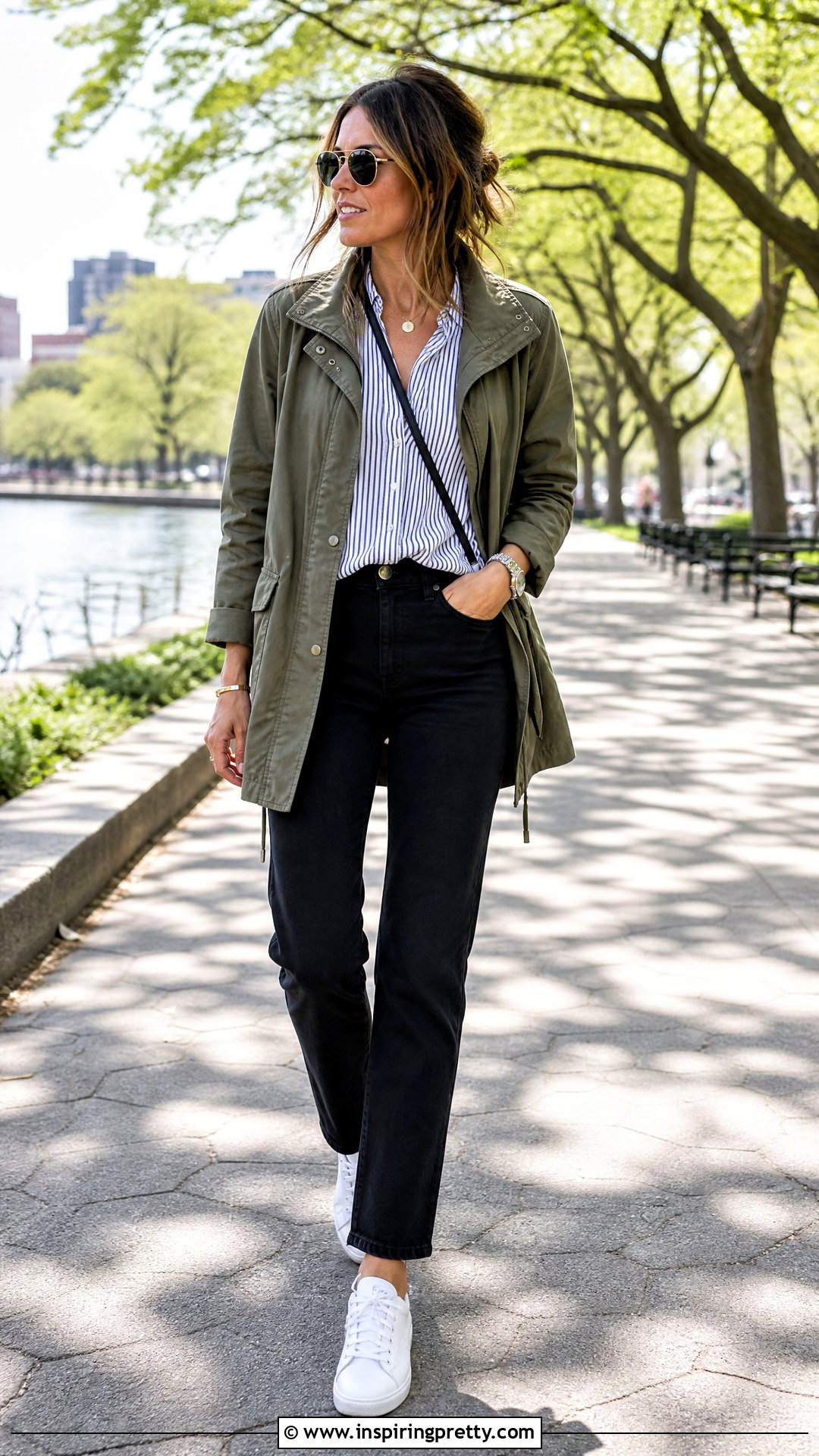 Striped Button Up With Black Jeans And A Utility Jacket - 20 casual striped button-up top outfit ideas