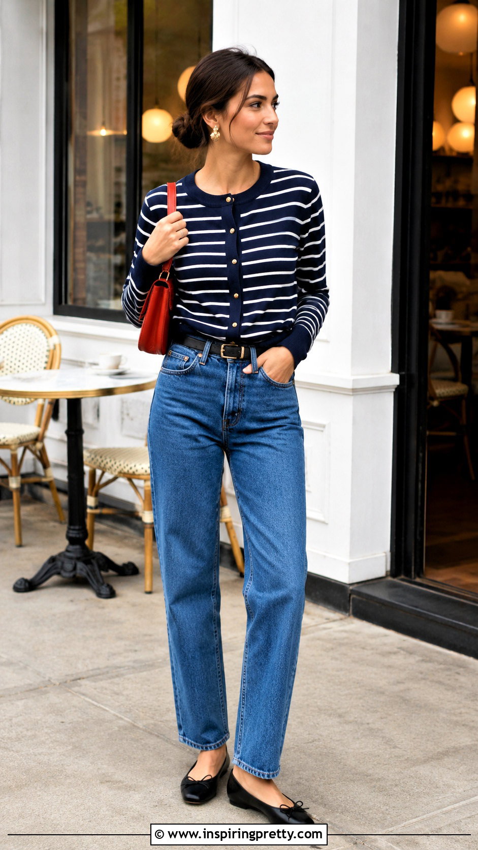 Striped Cardigan With Blue Jeans - 25 cardigan sweater top outfit ideas