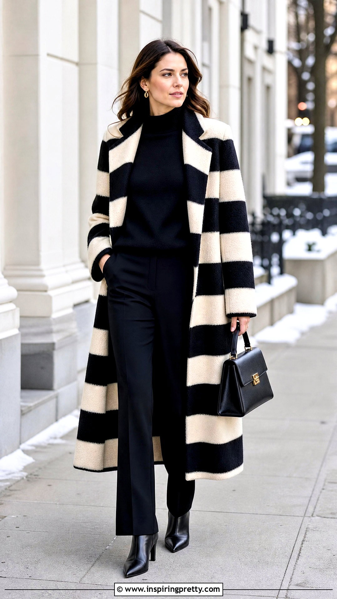 Striped Coat With Monochrome Basics - 50 top stricken ideas