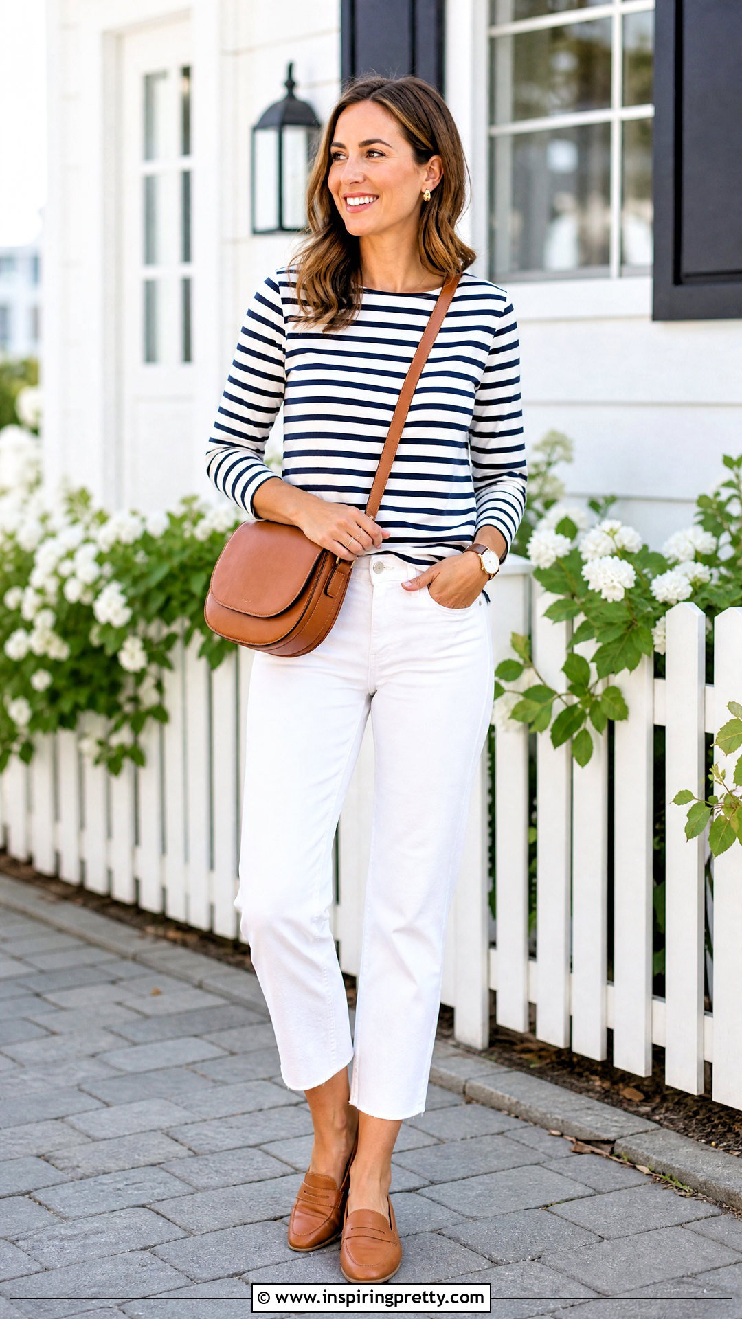 Striped Cotton T Shirt With White Jeans - 50 cotton tops for women