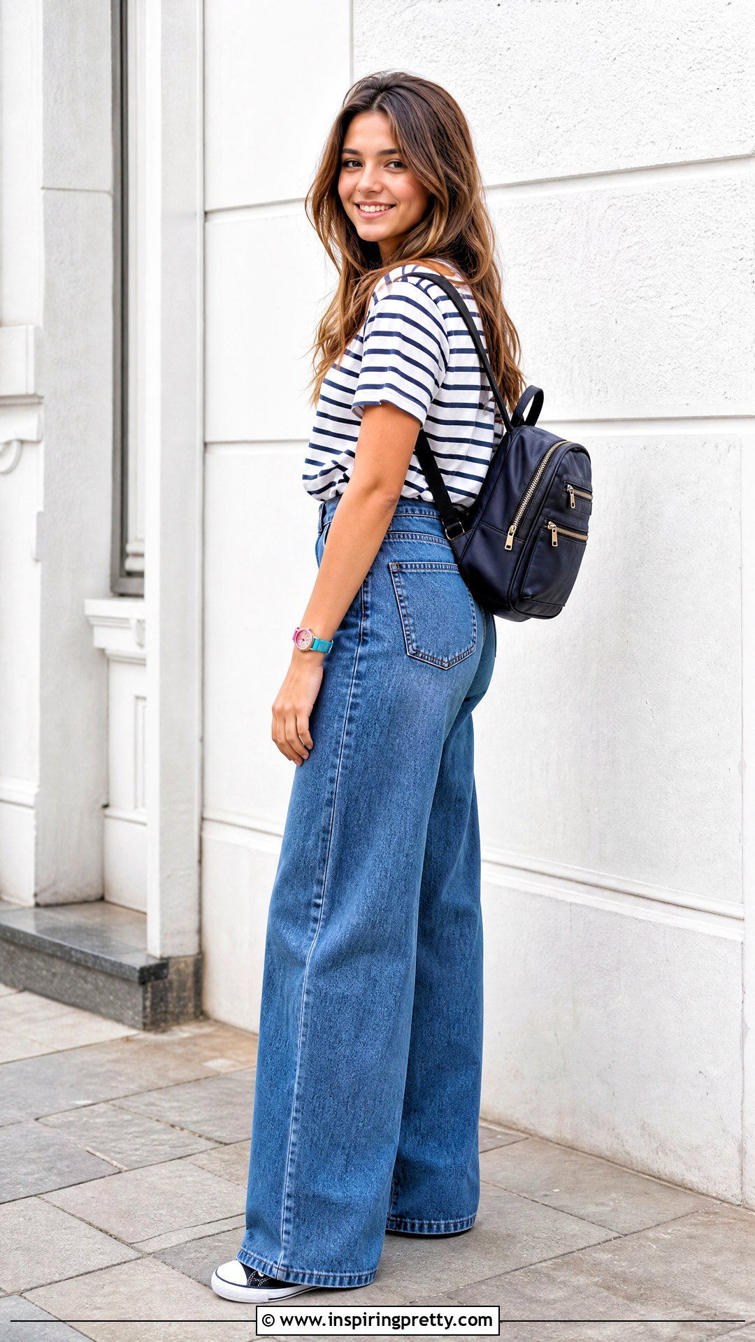 Striped Cotton T Shirt With Wide Leg Jeans - 25 Girls Cotton Top Design For Jeans