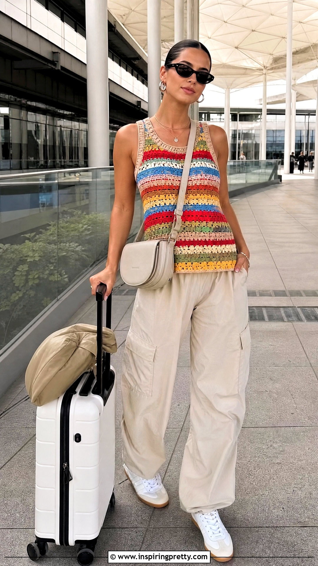 Striped Crochet Tank Top With Cargo Pants - 25 Crochet Top Outfit Summer Aesthetic Ideas