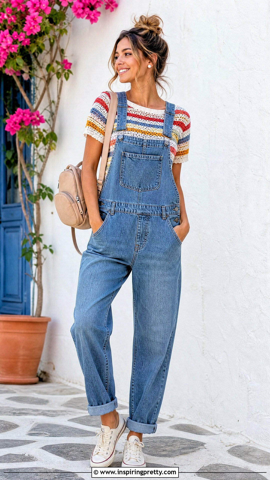 Striped Crochet Top With Denim Overalls - 50 top de croche passo a passo ideas