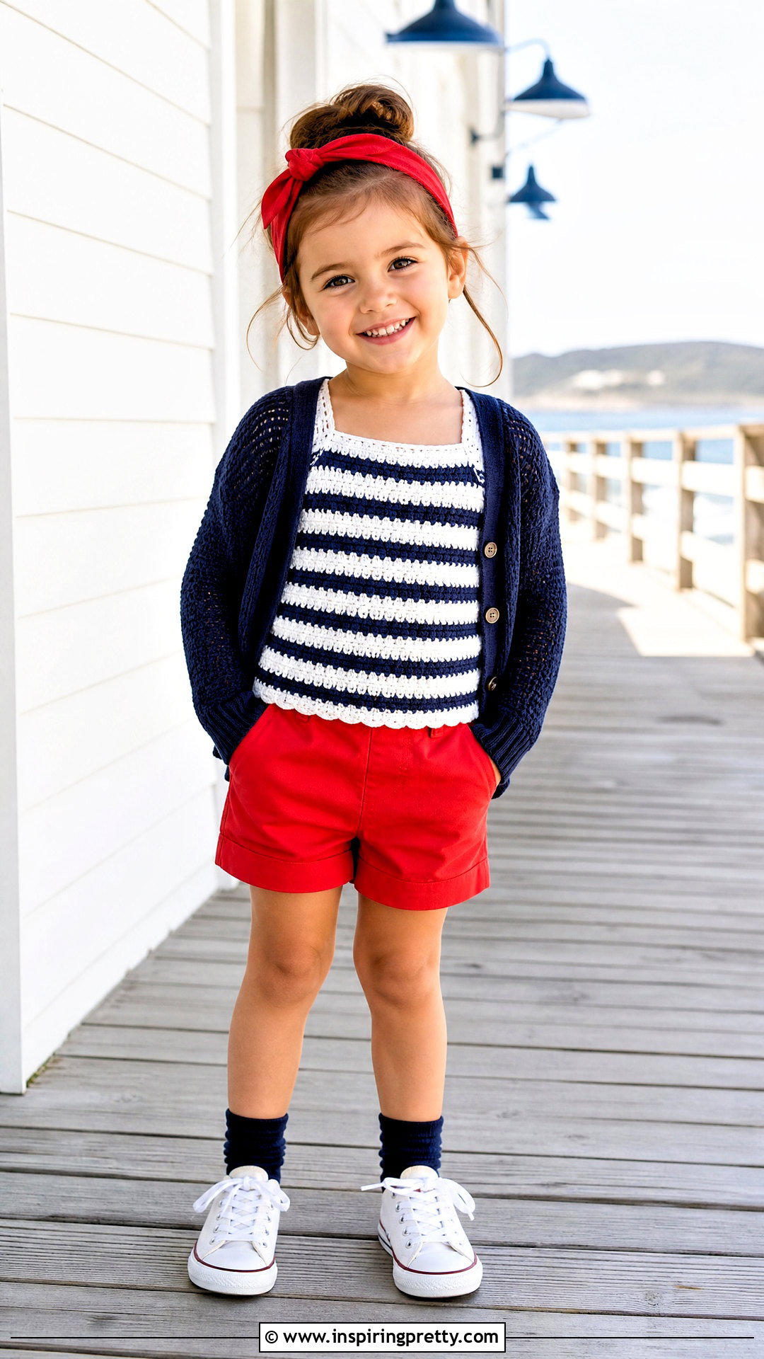 Striped Crochet Top With Red Shorts - 50 top de croche infantil ideas