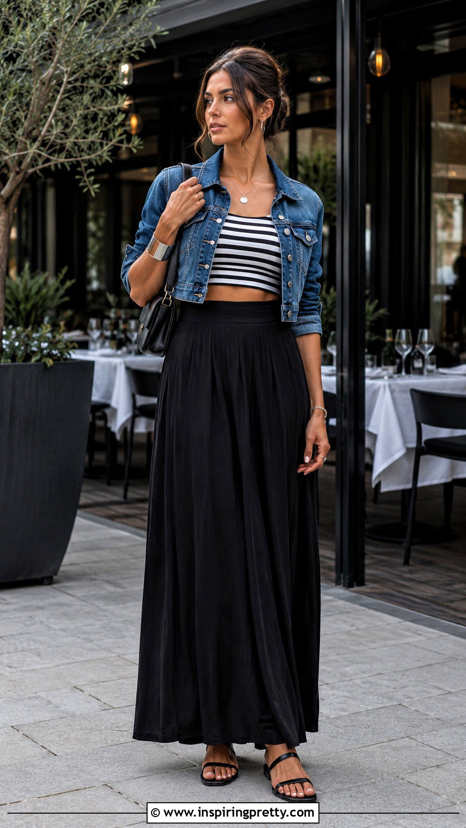 Striped Crop Top With A Black Maxi Skirt - 20 Striped Crop Tops On Hangers