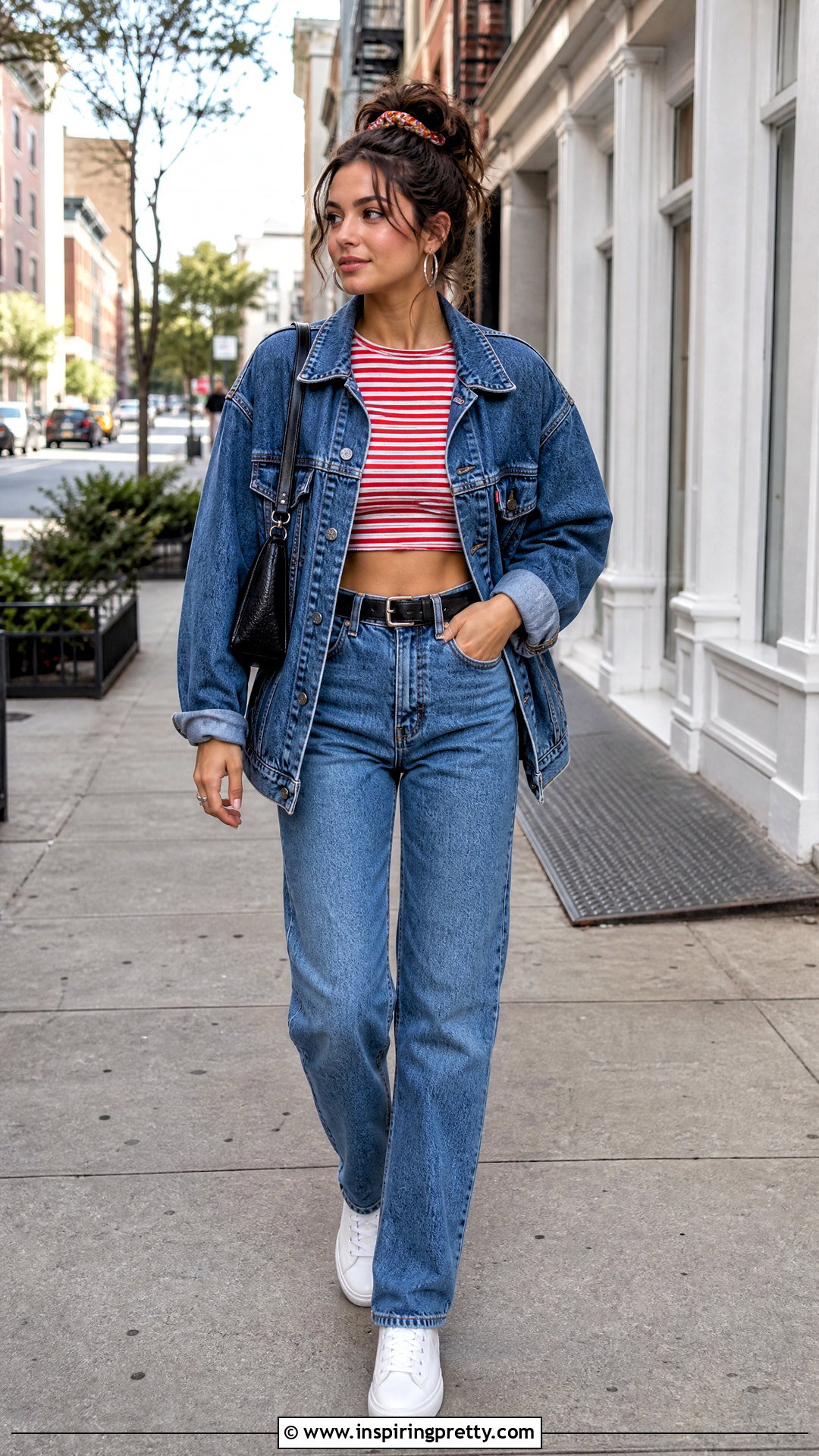 Striped Crop Top With A Denim Jacket And Jeans - 20 90s striped crop top outfit ideas