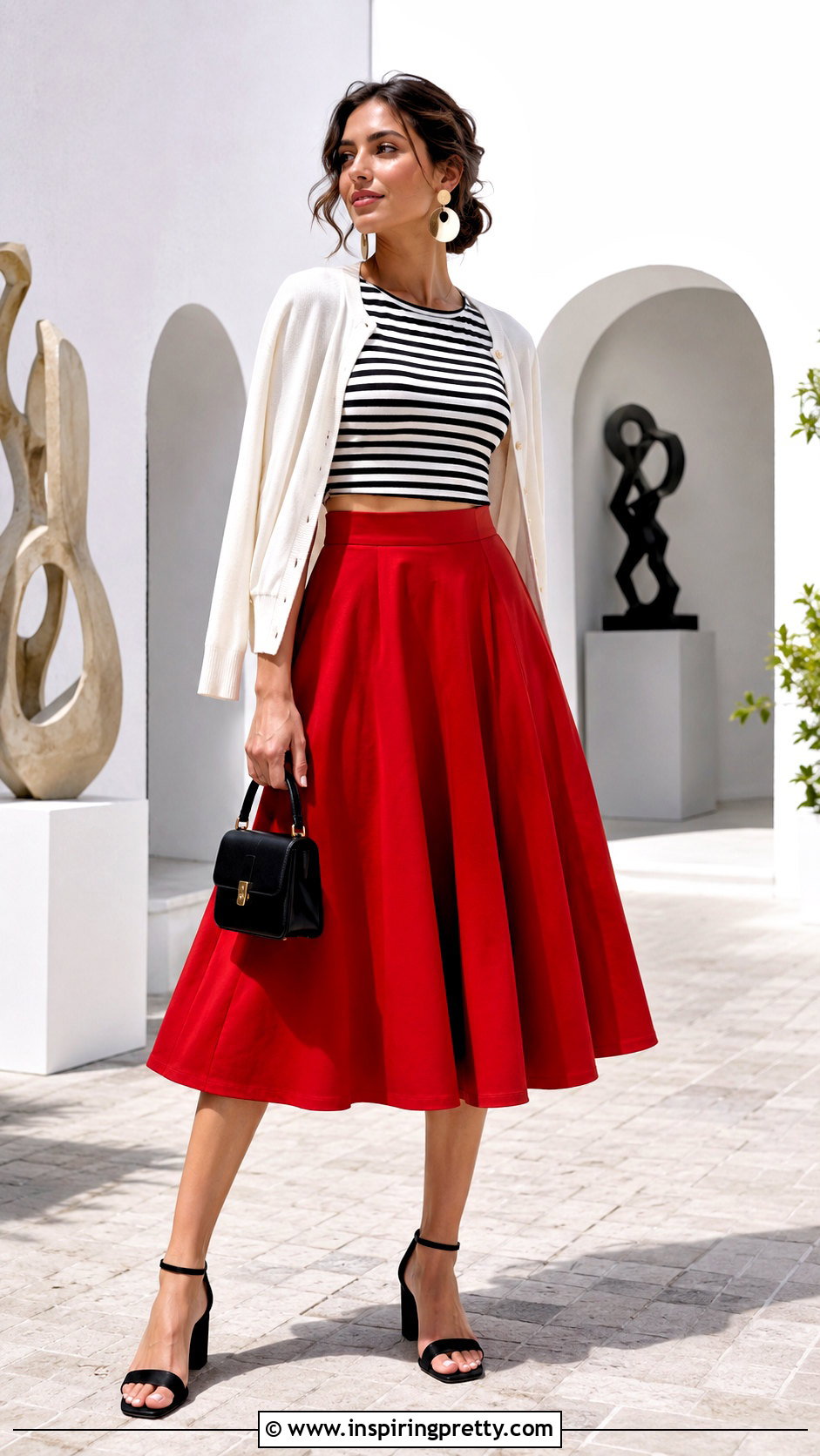 Striped Crop Top With A Line Midi Skirt - 20 striped top and skirt style ideas