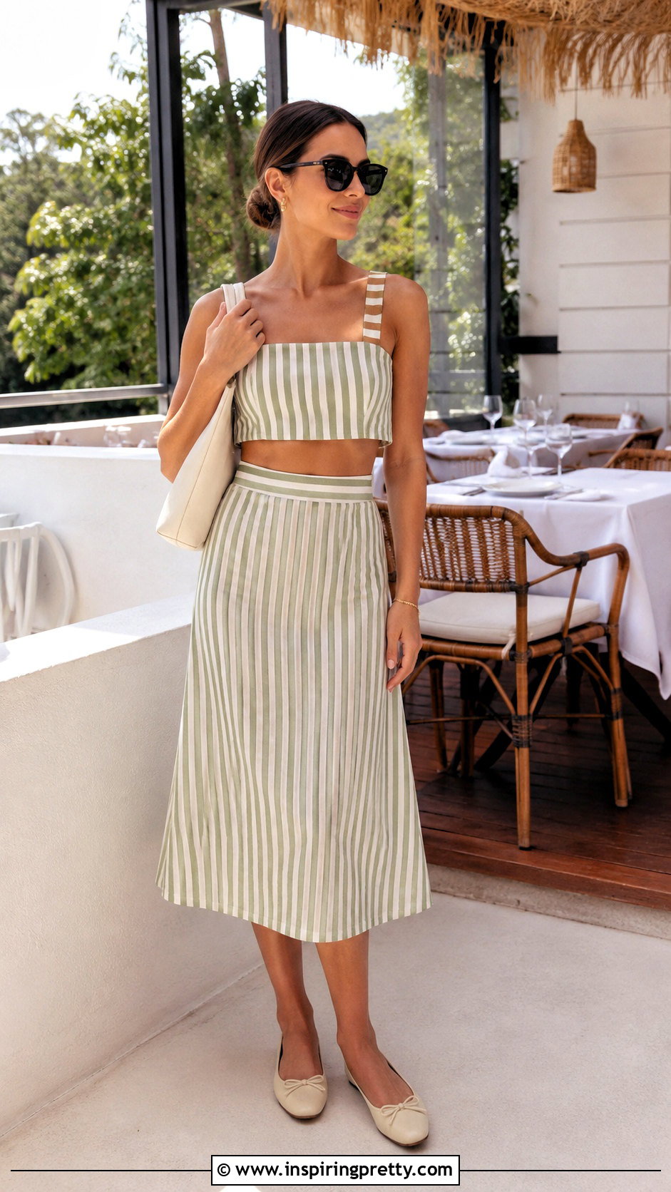Striped Crop Top With A Matching Midi Skirt - 20 striped crop top fashion ideas