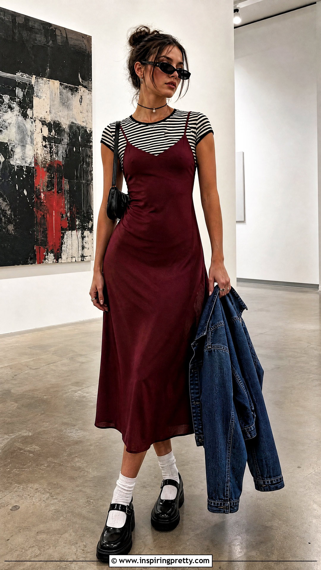 Striped Crop Top With A Slip Dress - 20 90s striped crop top outfit ideas