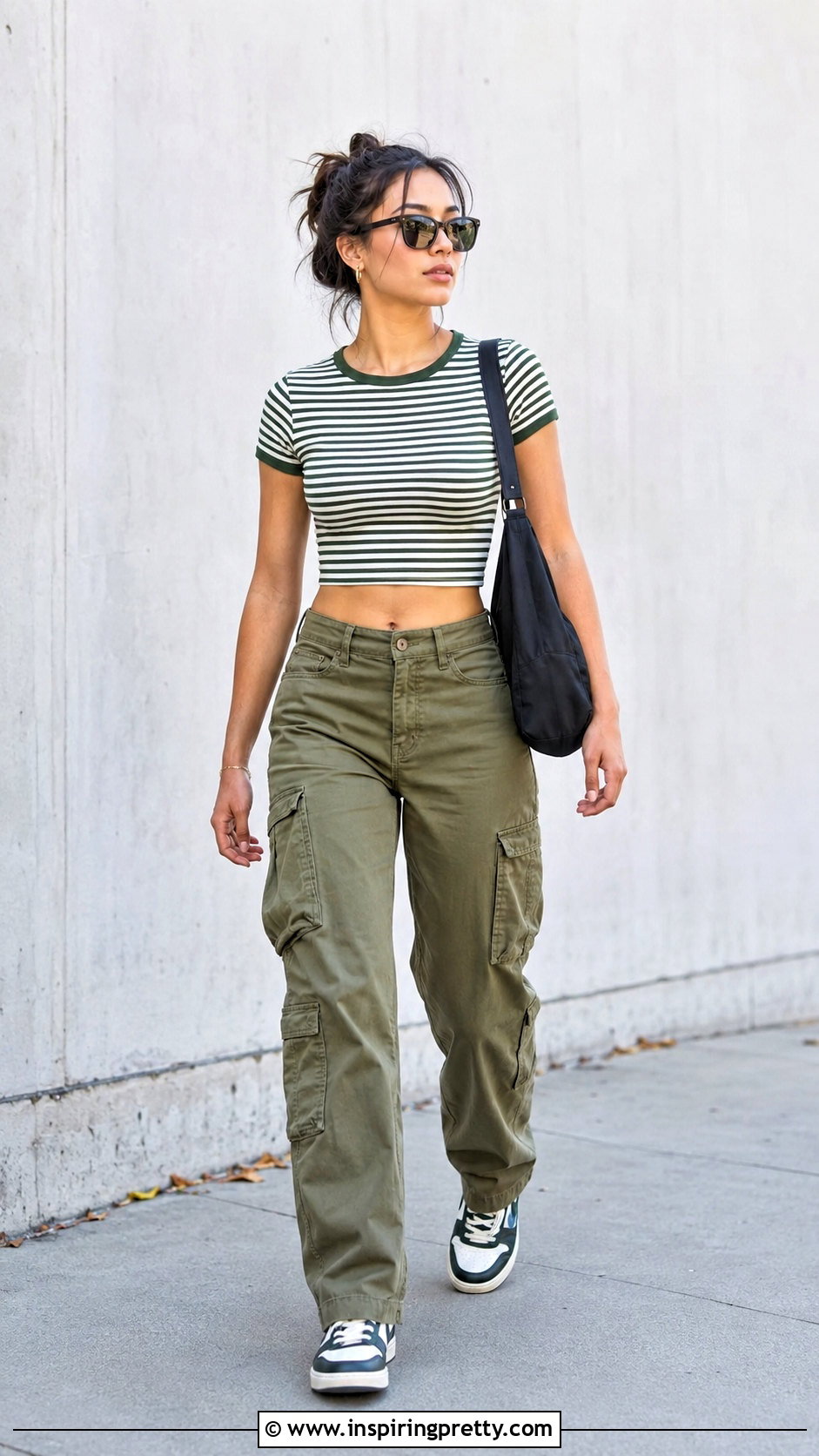 Striped Crop Top With Cargo Pants - 20 striped crop top fashion ideas
