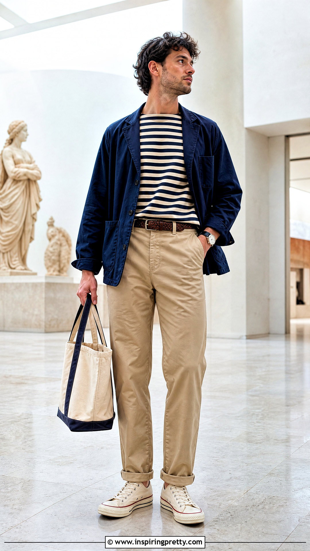 Striped Crop Top With Chinos - 50 male crop top outfit ideas