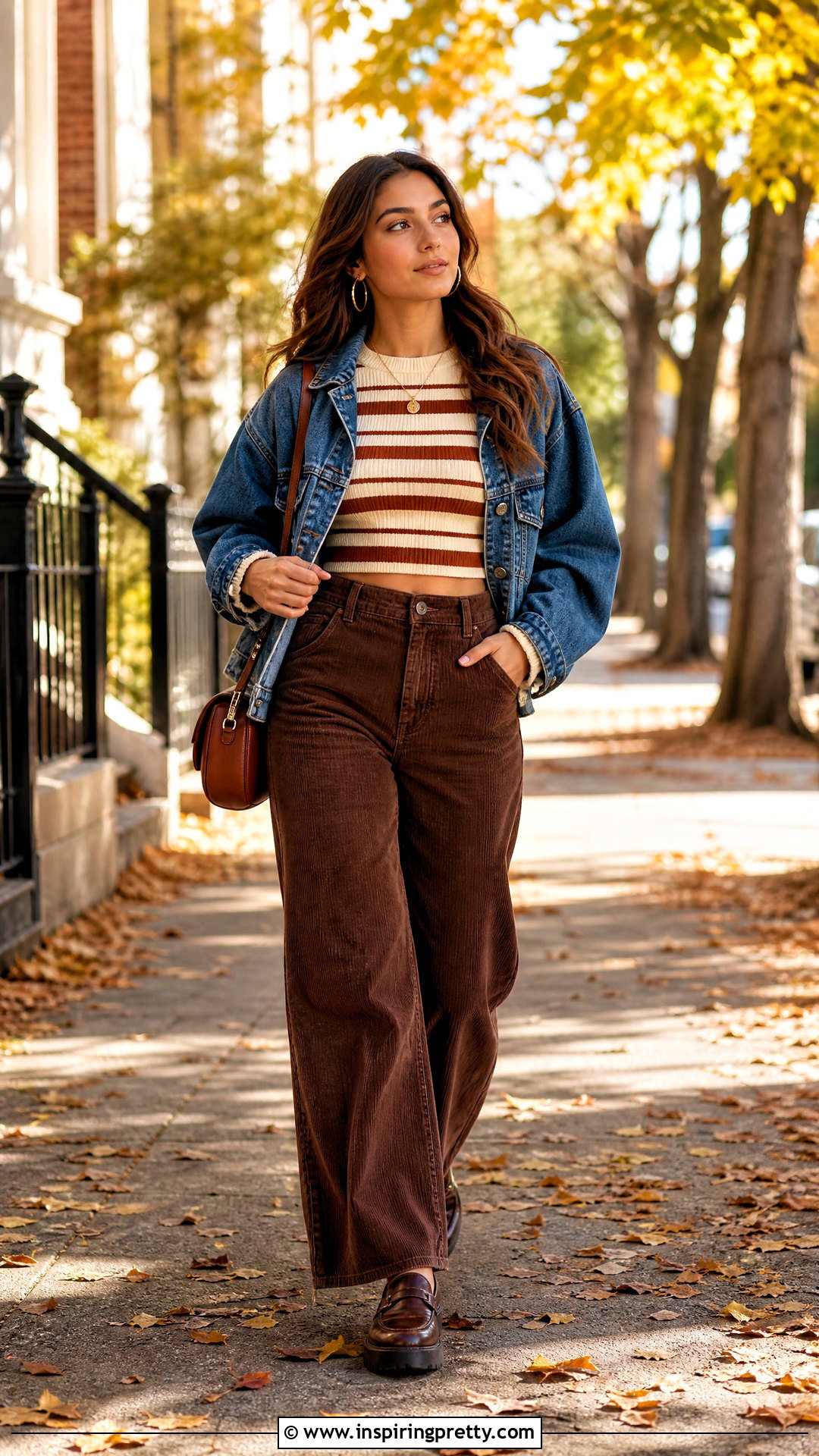 Striped Crop Top With Corduroy Pants - 20 90s striped crop top outfit ideas