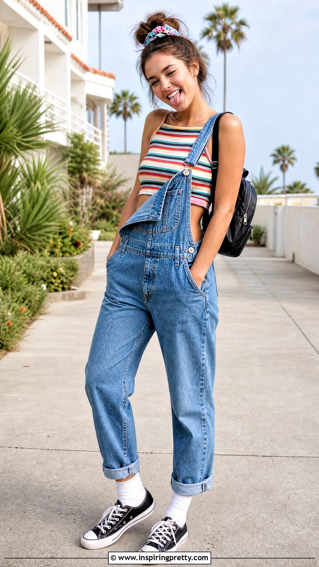 Striped Crop Top With Denim Overalls - 20 90s striped crop top outfit ideas