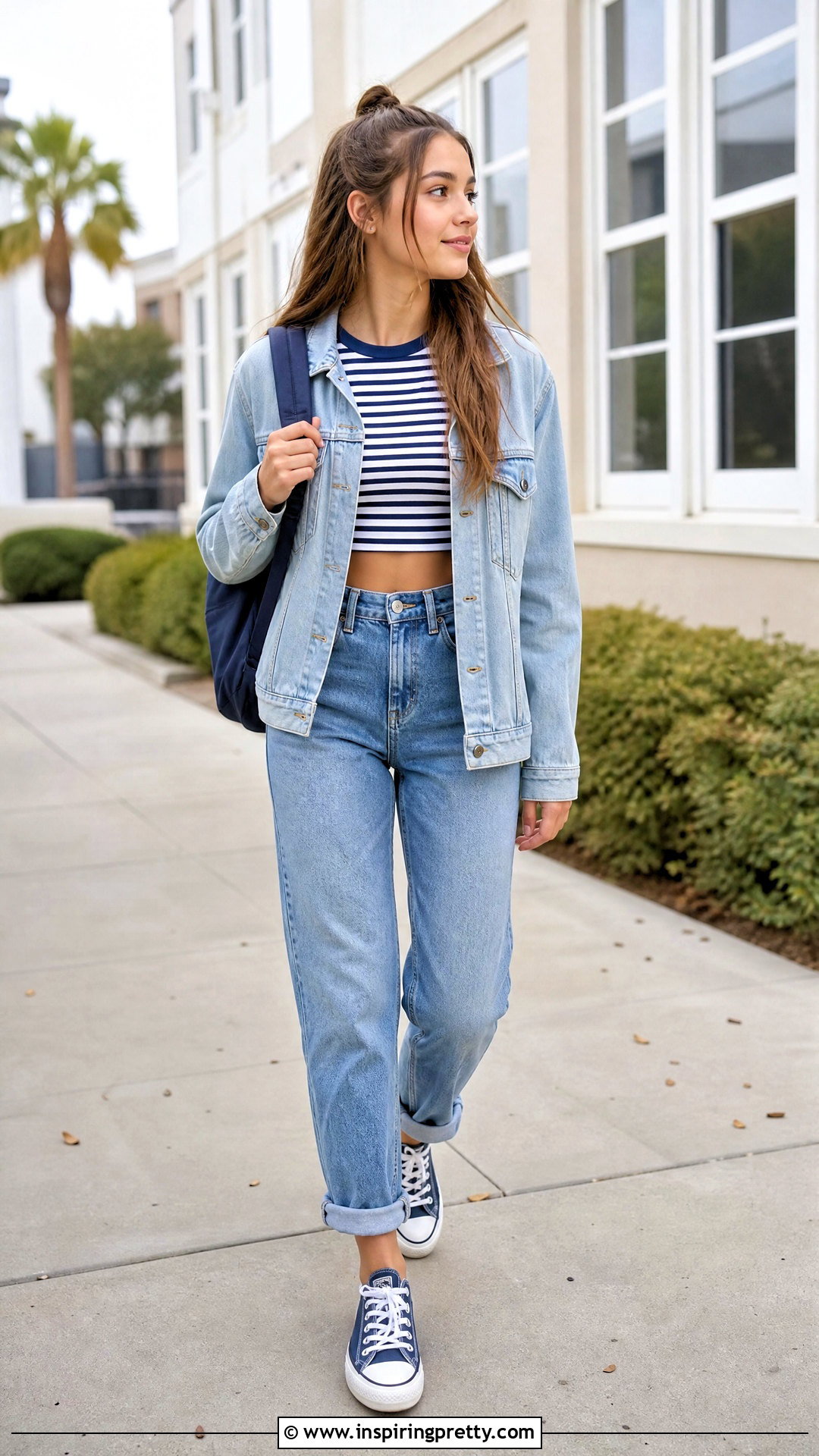Striped Crop Top With Mom Jeans Outfit - 20 Crop Top High School outfit ideas