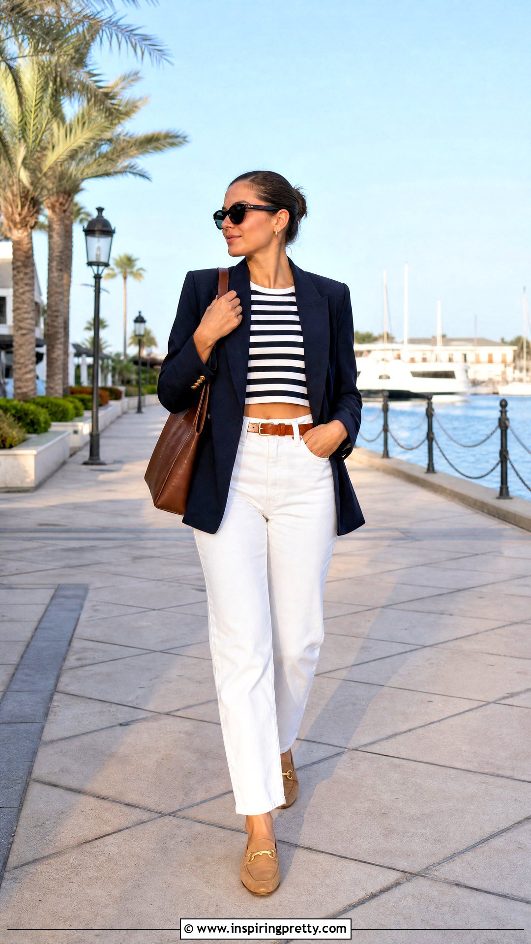 Striped Crop Top With White Jeans - 50 stylish crop top outfit ideas