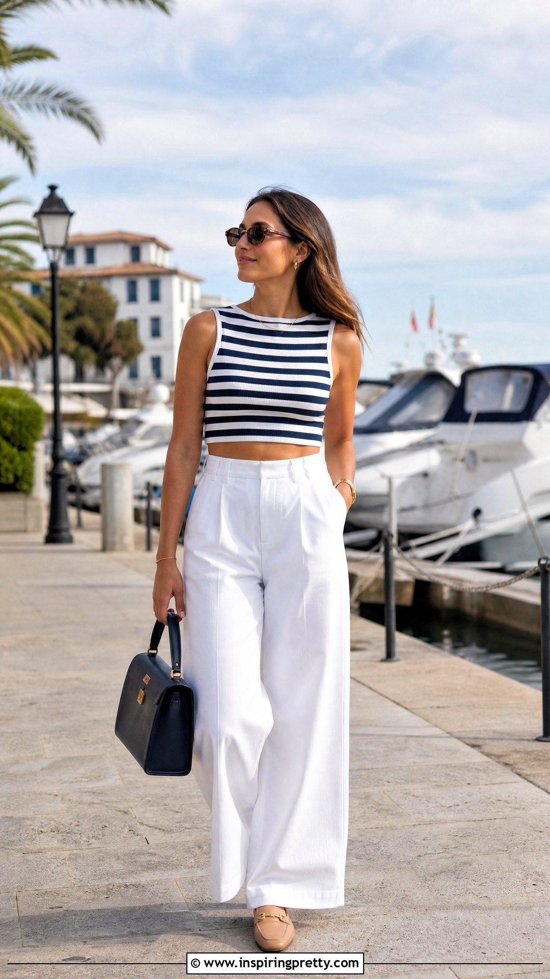 Striped Crop Top With White Trousers - 50 crop top designs