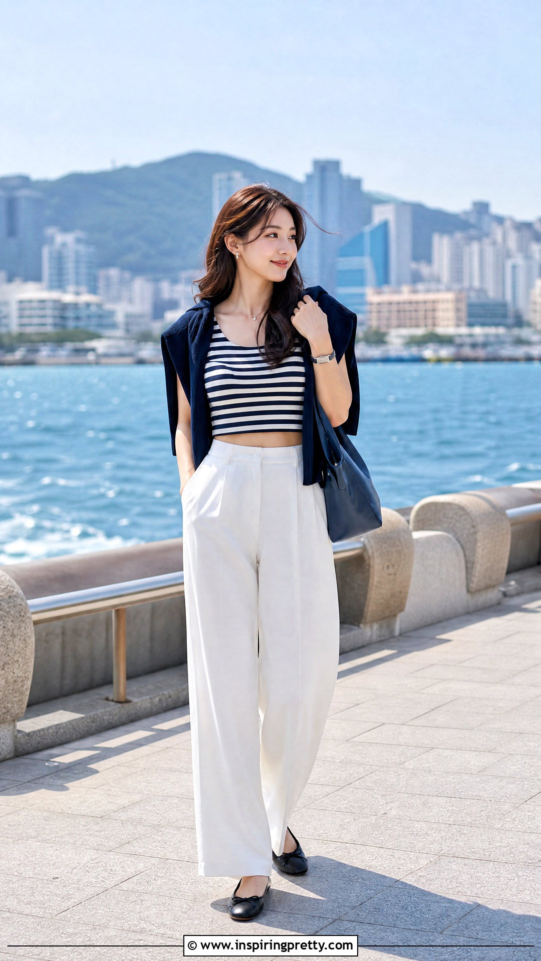 Striped Crop Top With White Trousers Outfit - 50 crop top outfits korean styles