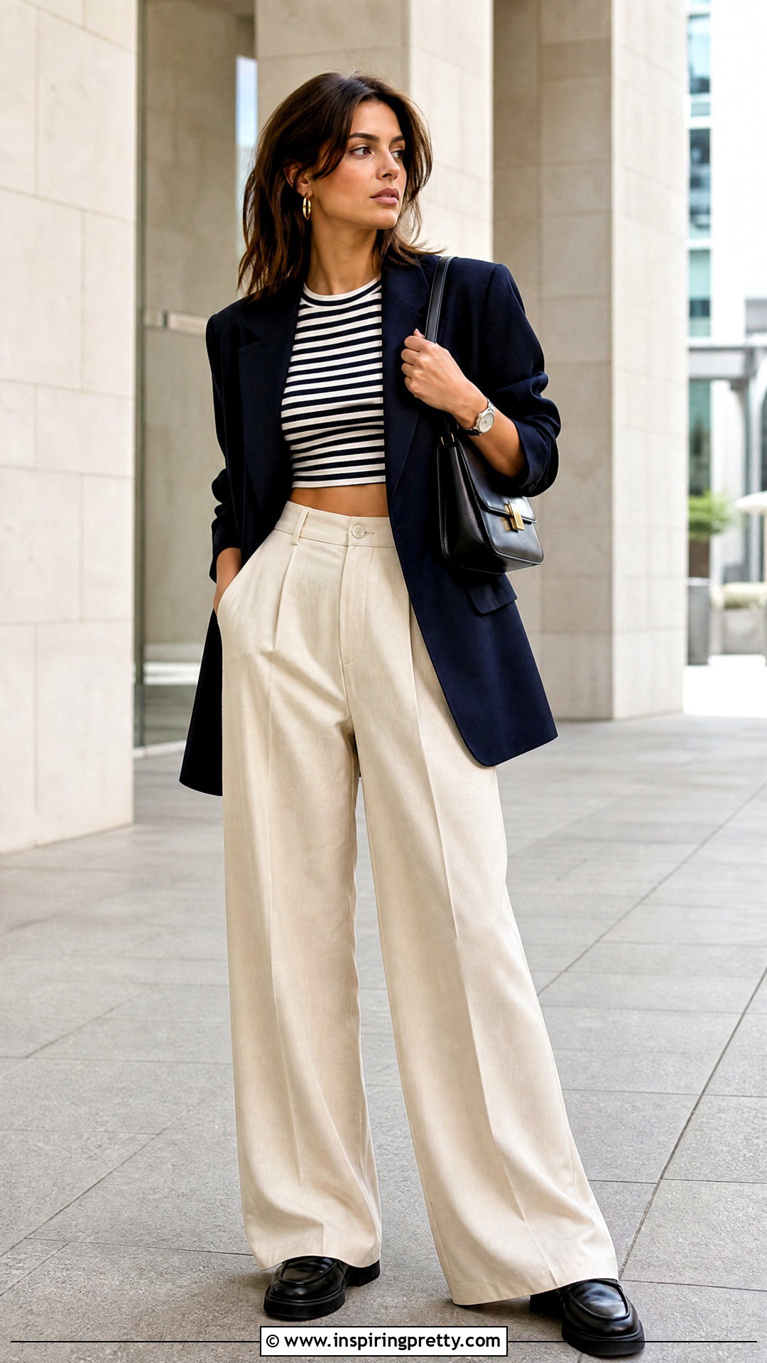 Striped Crop Top With Wide Leg Trousers - 20 90s striped crop top outfit ideas