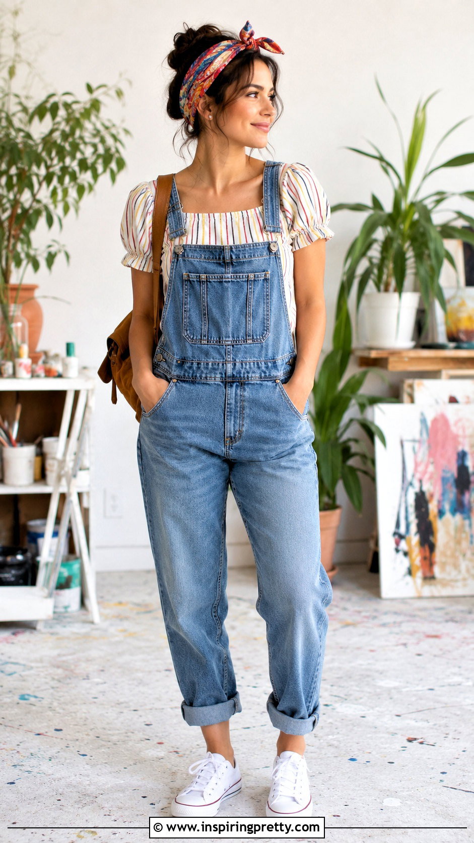 Striped DIY Peasant Top With Denim Overalls - 20 easy diy peasant top outfit ideas