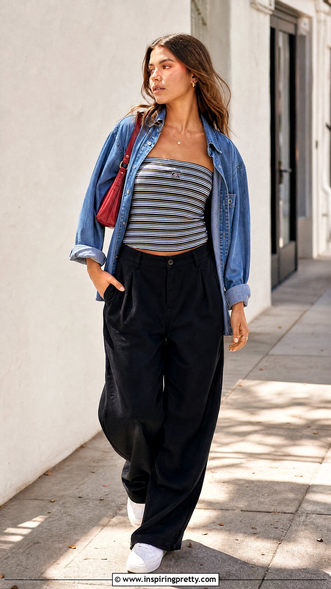 Striped Dickies Tube Top With Black Wide Leg Pants - 20 Dickies Tube Tops