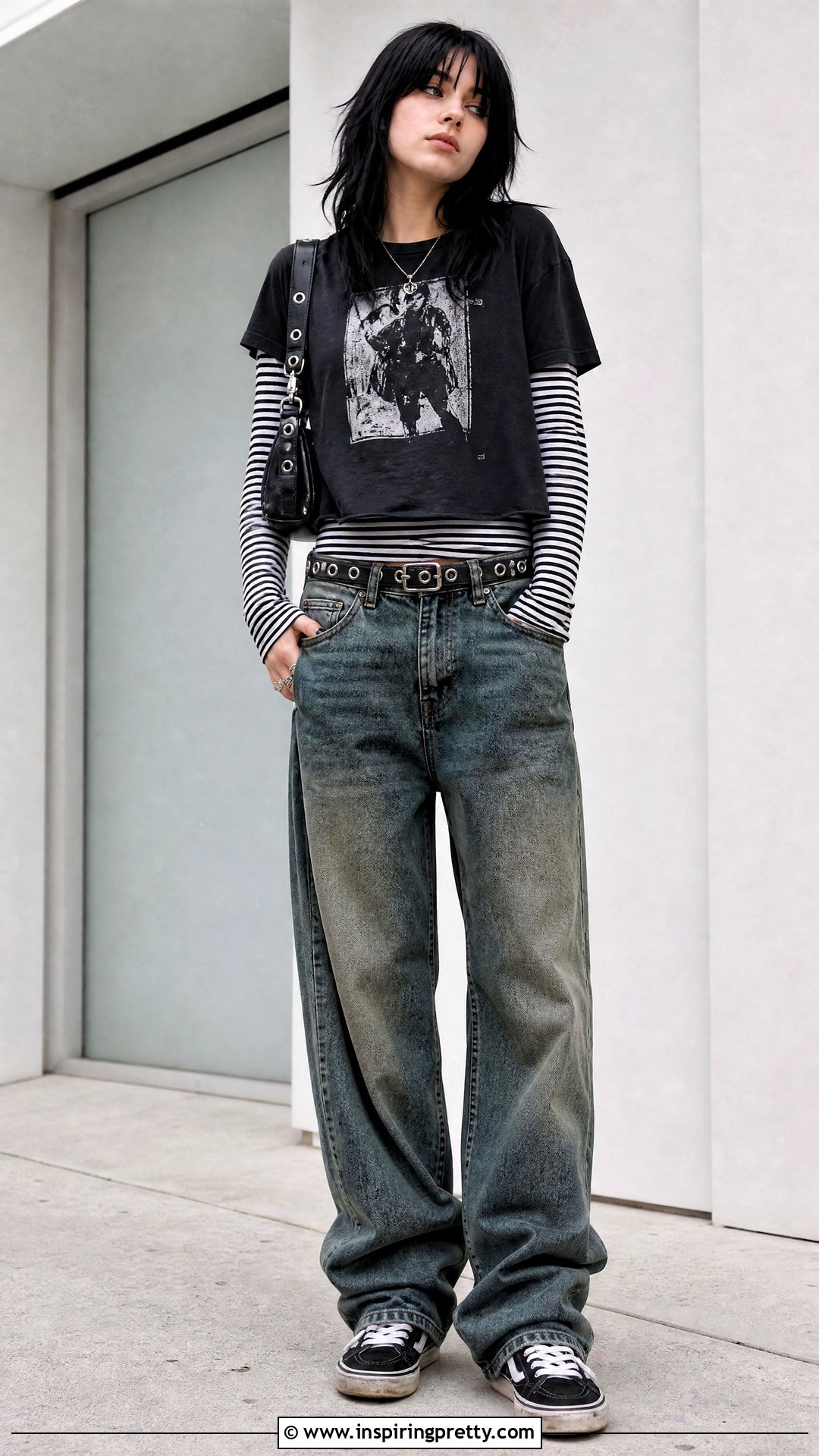 Striped Emo Top With Baggy Jeans - 20 emo tops women