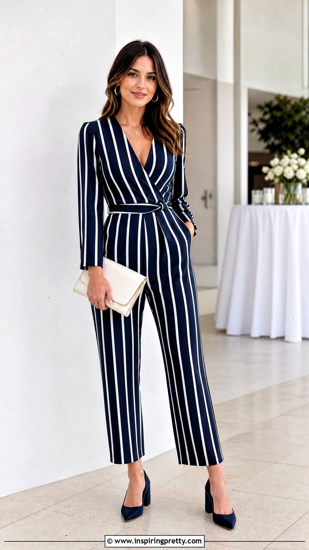 Striped Jumpsuit With Block Heels - 50 top stricken ideas