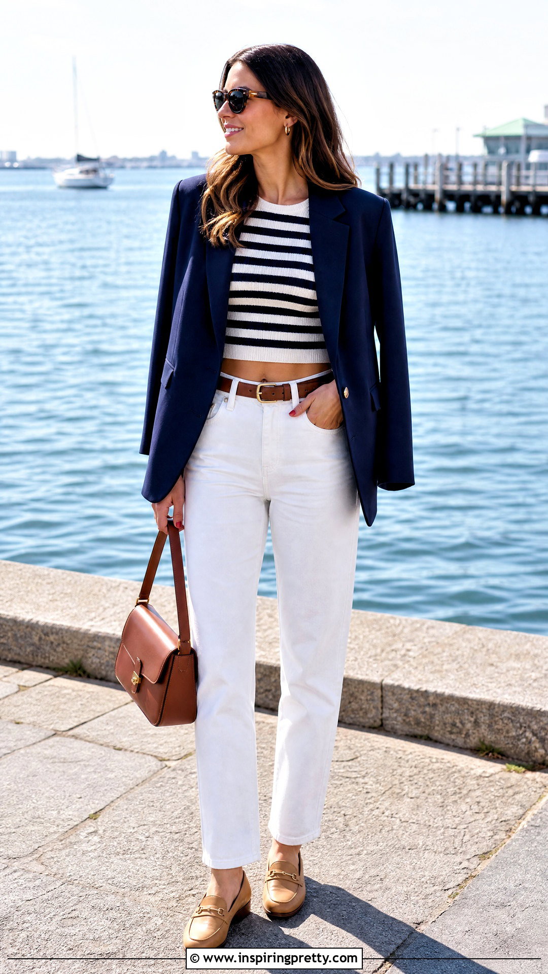 Striped Knit Crop Top With White Jeans - 50 crop top styles