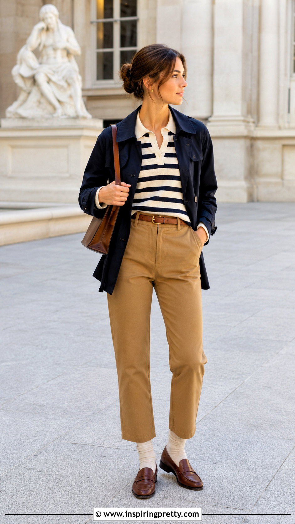 Striped Knit Polo With Cropped Trousers - 20 Stylish Tops For Fall Outfits