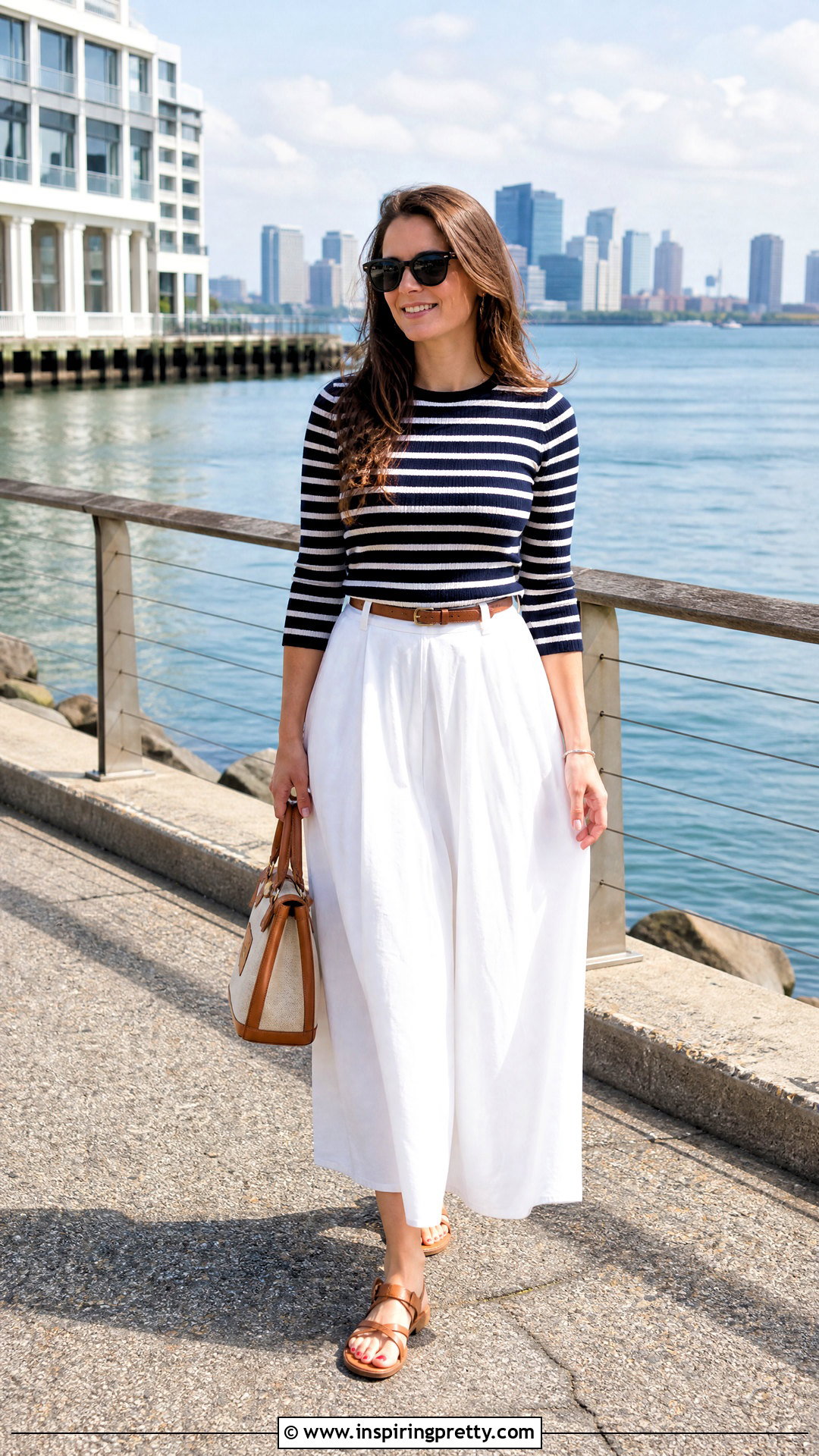 Striped Knit Top And White Long Skirt Outfit - 50 long skirt and top outfits