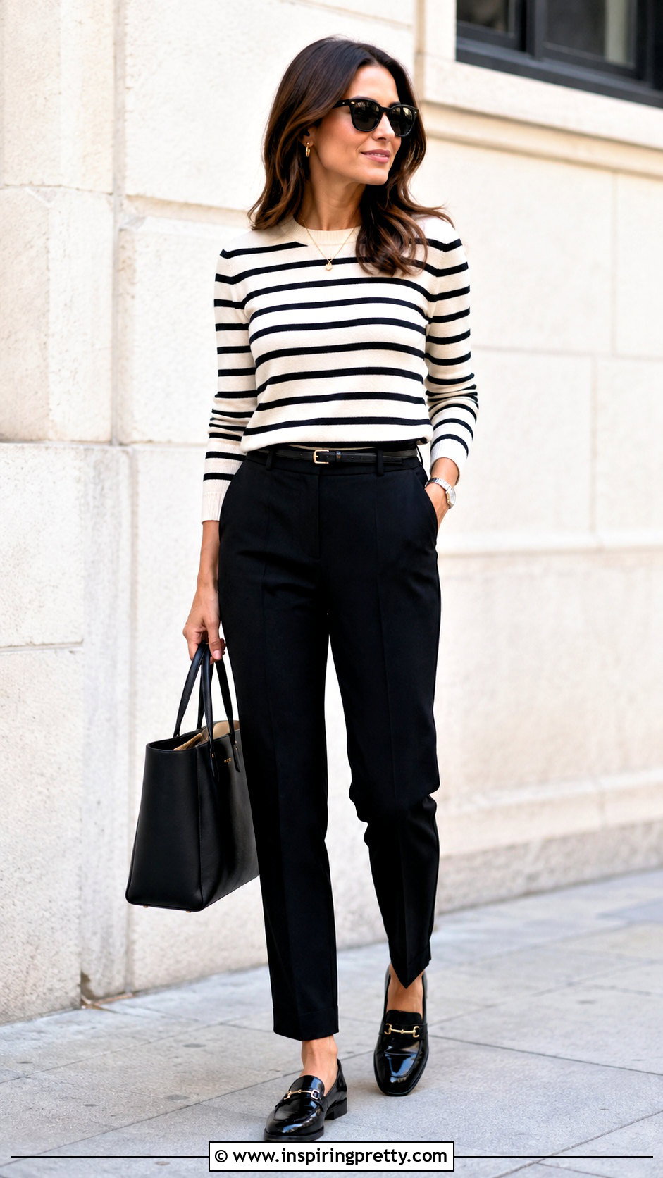 Striped Knit Top With Black Trousers - 25 best tops for narrow shoulders