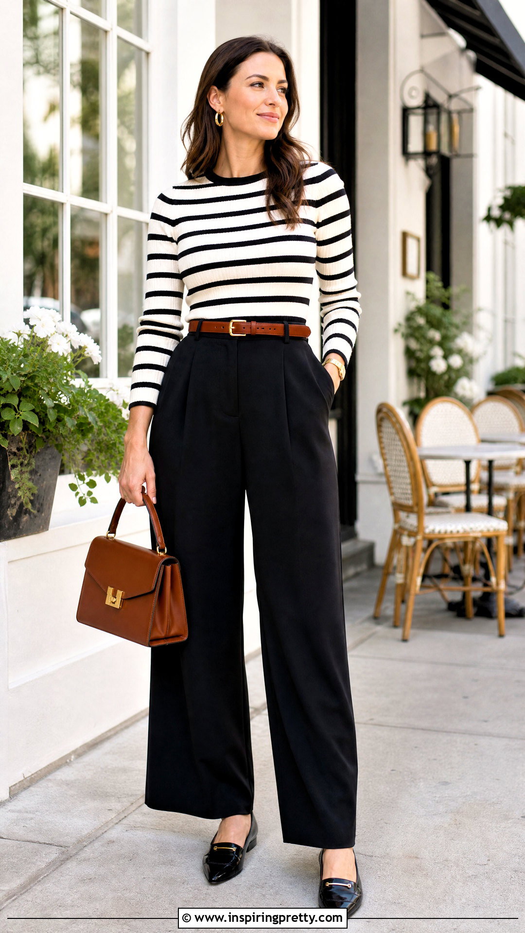 Striped Knit Top With Solid Palazzo Pants - 50 tops for palazzo pants classy outfits