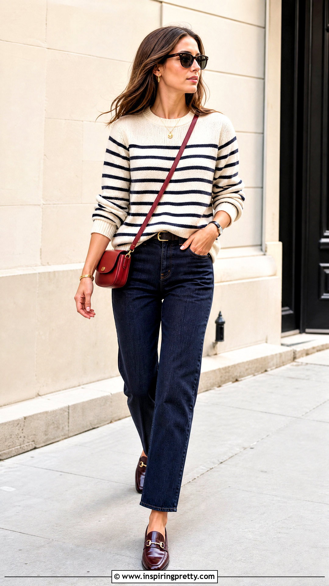 Striped Knit Top With Straight Leg Jeans - 50 top designs for women