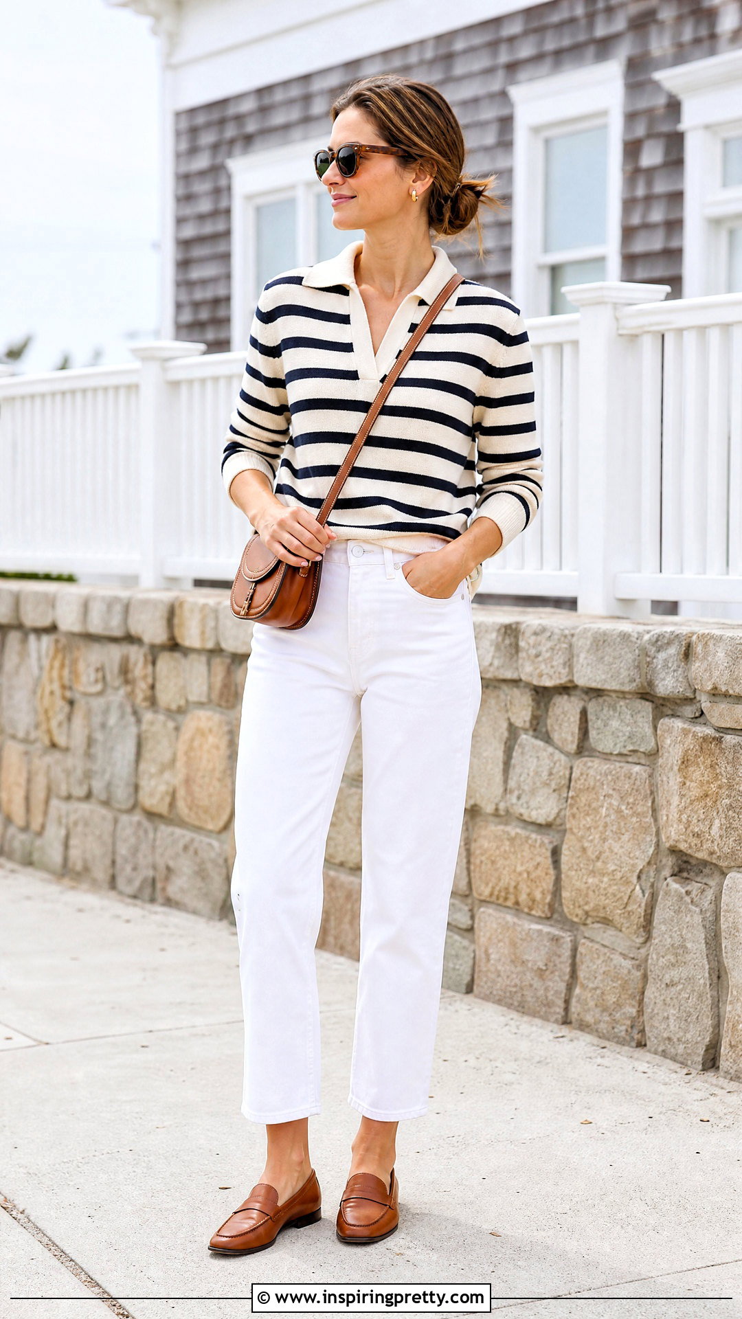 Striped Knit Top With White Jeans - 50 Beautiful Tops For Women