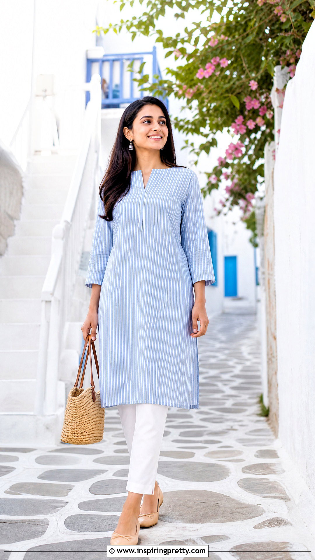 Striped Kurti With White Jeans - 50 jeans tops indian style for women