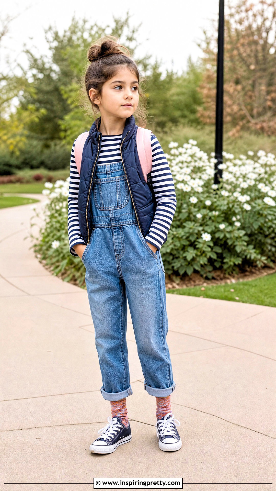 Striped Long Sleeve Top With Denim Overalls - 25 long sleeve tops for girls