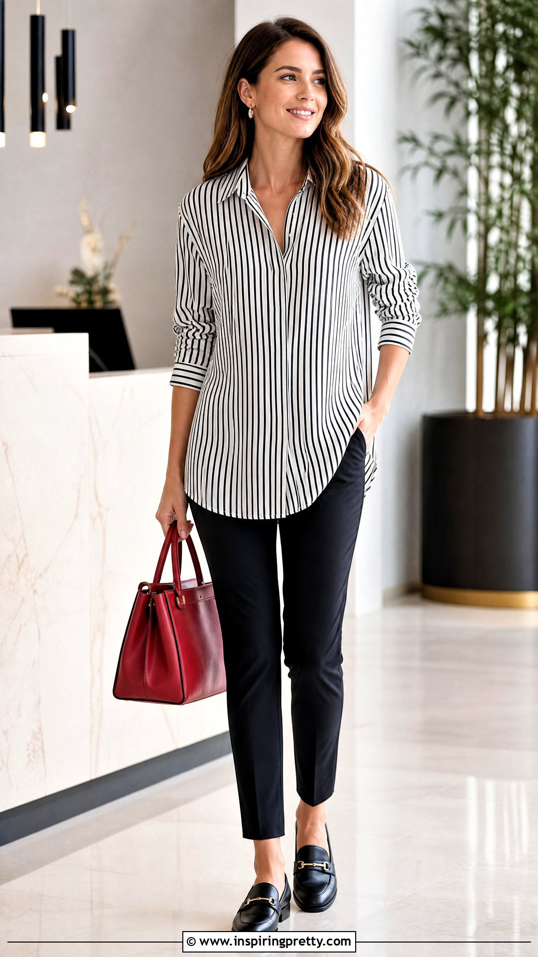Striped Long Top With Black Pants - 50 long tops for women