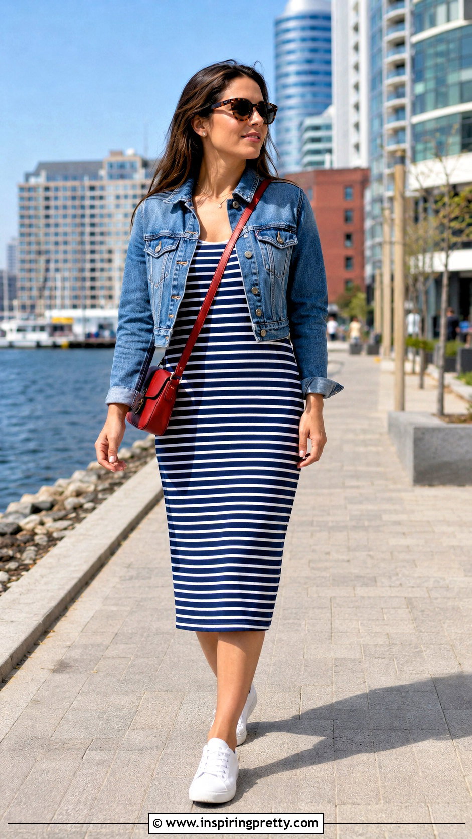 Striped Loose Tank Top Dress With Denim Jacket - 25 loose tank top dress outfit ideas