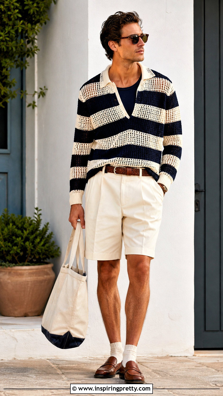 Striped Mesh Long Sleeve Top With Tailored Shorts - 20 Mesh Long Sleeve Top Mens